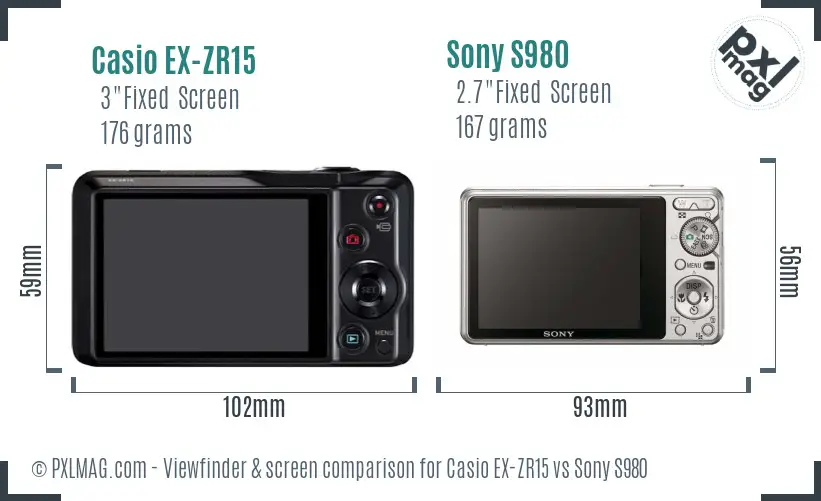 Casio EX-ZR15 vs Sony S980 Screen and Viewfinder comparison