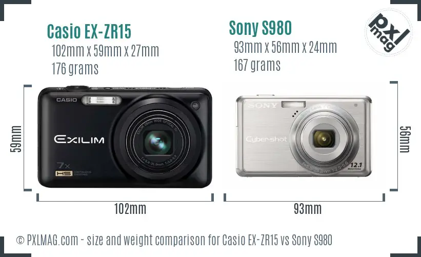 Casio EX-ZR15 vs Sony S980 size comparison