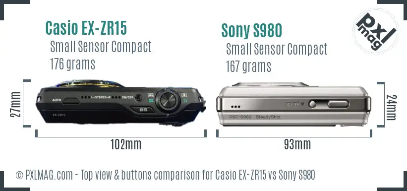 Casio EX-ZR15 vs Sony S980 top view buttons comparison