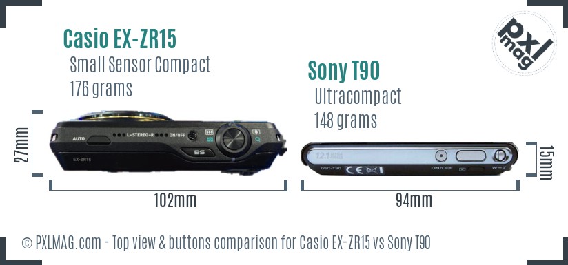 Casio EX-ZR15 vs Sony T90 top view buttons comparison
