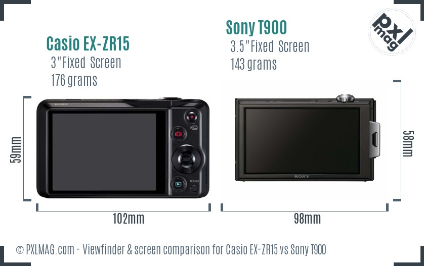 Casio EX-ZR15 vs Sony T900 Screen and Viewfinder comparison