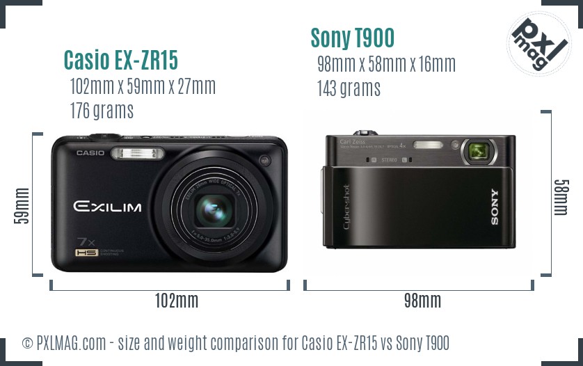 Casio EX-ZR15 vs Sony T900 size comparison Casio EX-ZR15 vs Sony T900 size comparison