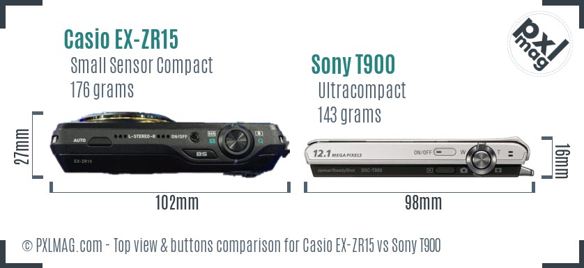 Casio EX-ZR15 vs Sony T900 top view buttons comparison