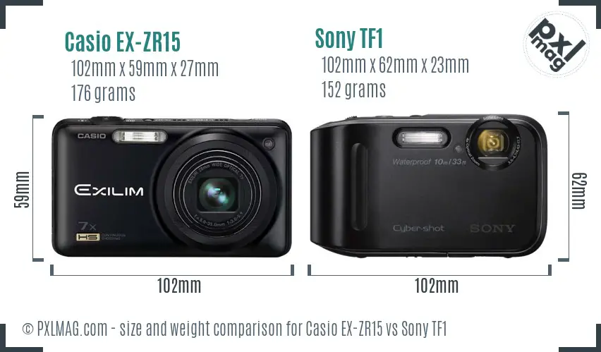 Casio EX-ZR15 vs Sony TF1 size comparison