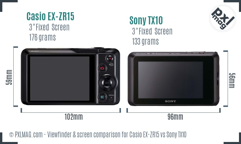 Casio EX-ZR15 vs Sony TX10 Screen and Viewfinder comparison