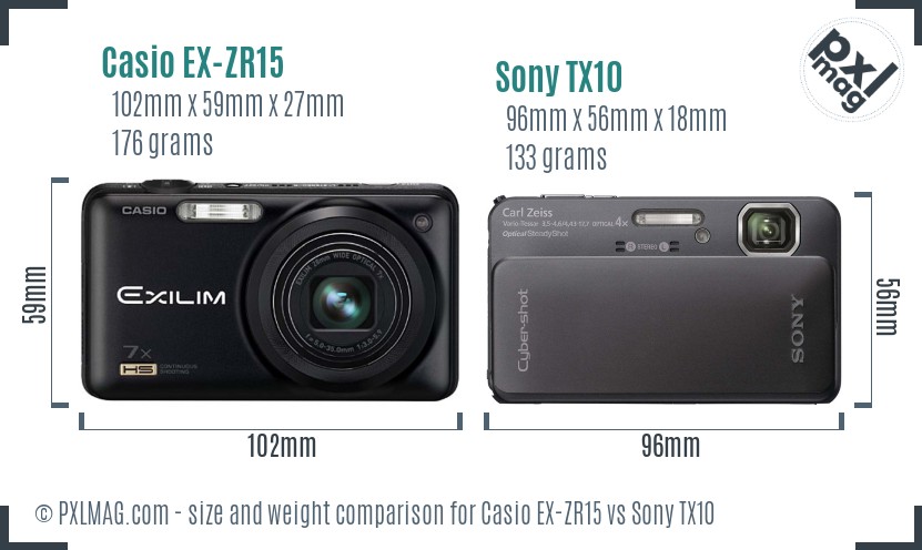 Casio EX-ZR15 vs Sony TX10 size comparison