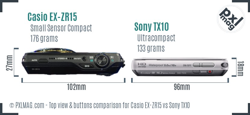 Casio EX-ZR15 vs Sony TX10 top view buttons comparison