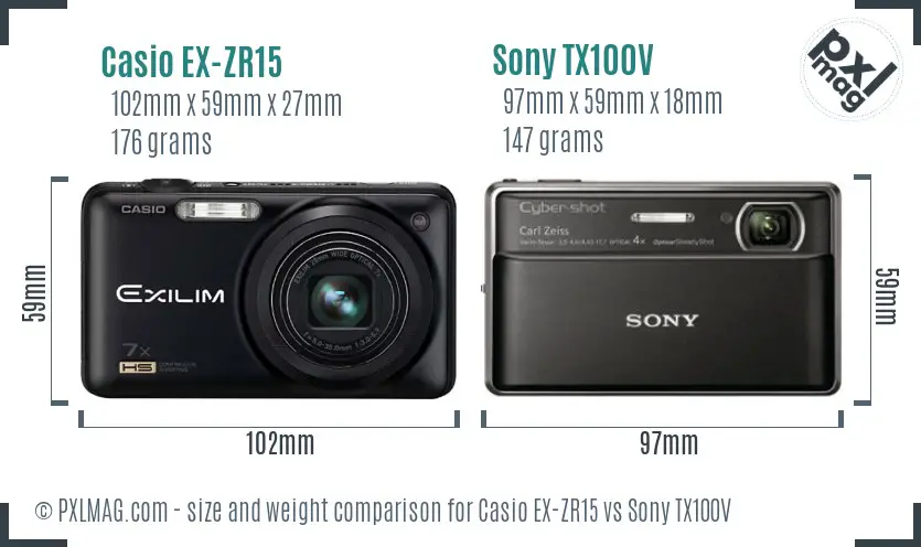 Casio EX-ZR15 vs Sony TX100V size comparison