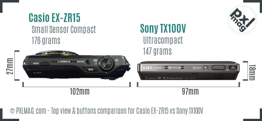 Casio EX-ZR15 vs Sony TX100V top view buttons comparison