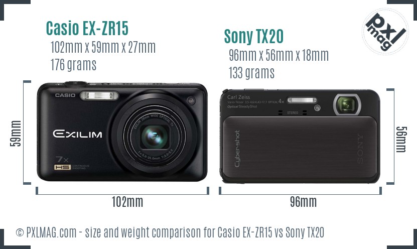 Casio EX-ZR15 vs Sony TX20 size comparison Casio EX-ZR15 vs Sony TX20 size comparison