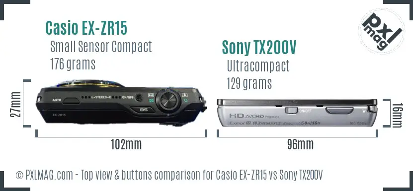 Casio EX-ZR15 vs Sony TX200V top view buttons comparison