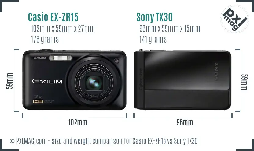 Casio EX-ZR15 vs Sony TX30 size comparison