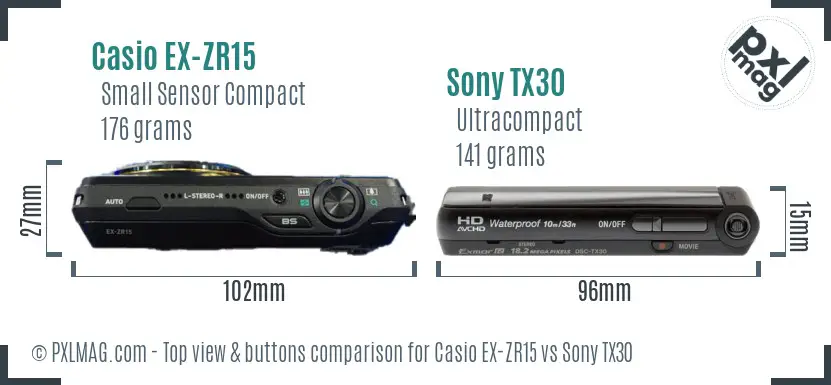 Casio EX-ZR15 vs Sony TX30 top view buttons comparison