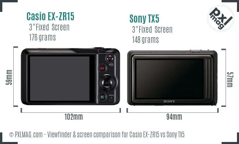 Casio EX-ZR15 vs Sony TX5 Screen and Viewfinder comparison