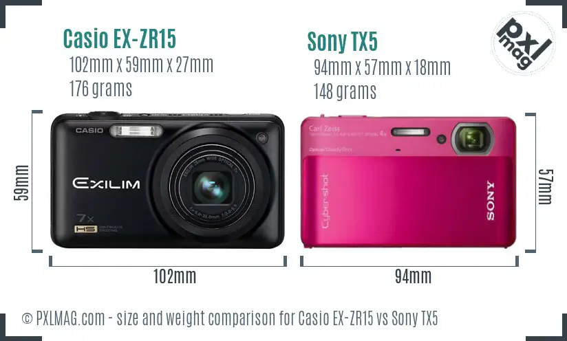 Casio EX-ZR15 vs Sony TX5 size comparison