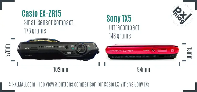 Casio EX-ZR15 vs Sony TX5 top view buttons comparison