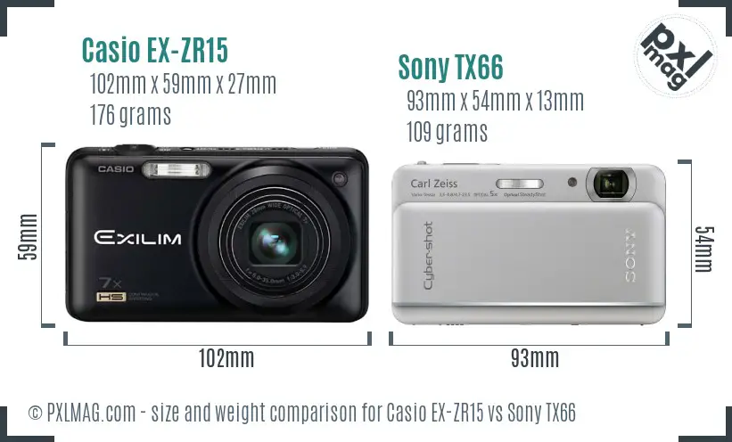 Casio EX-ZR15 vs Sony TX66 size comparison