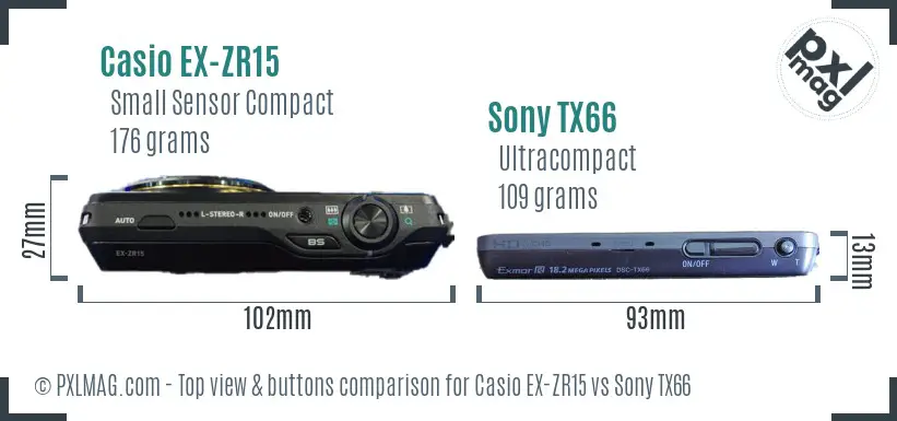 Casio EX-ZR15 vs Sony TX66 top view buttons comparison