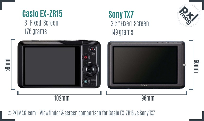 Casio EX-ZR15 vs Sony TX7 Screen and Viewfinder comparison