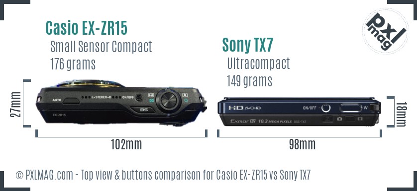 Casio EX-ZR15 vs Sony TX7 top view buttons comparison