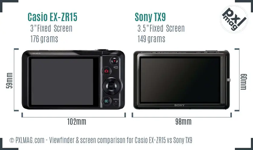 Casio EX-ZR15 vs Sony TX9 Screen and Viewfinder comparison