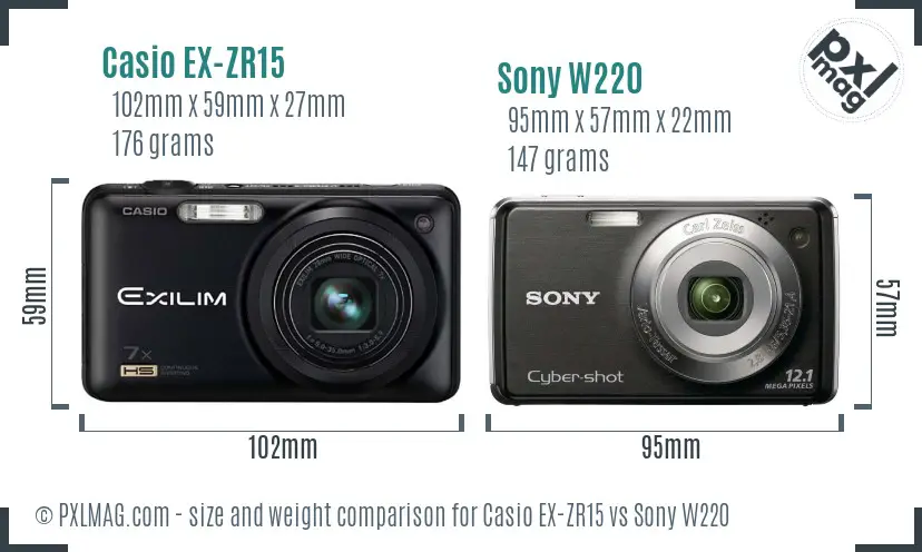 Casio EX-ZR15 vs Sony W220 size comparison