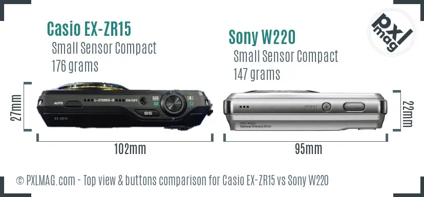 Casio EX-ZR15 vs Sony W220 top view buttons comparison