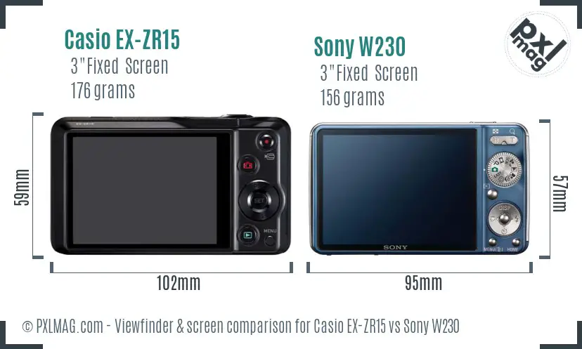 Casio EX-ZR15 vs Sony W230 Screen and Viewfinder comparison