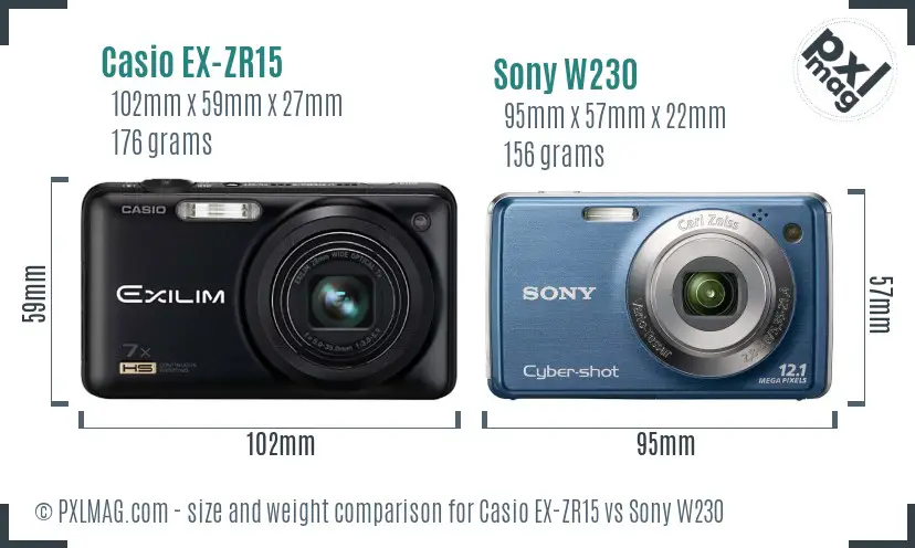 Casio EX-ZR15 vs Sony W230 size comparison