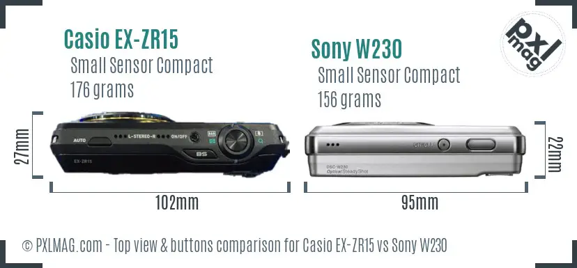 Casio EX-ZR15 vs Sony W230 top view buttons comparison