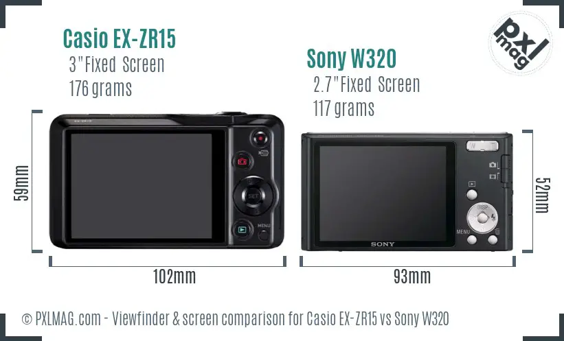 Casio EX-ZR15 vs Sony W320 Screen and Viewfinder comparison