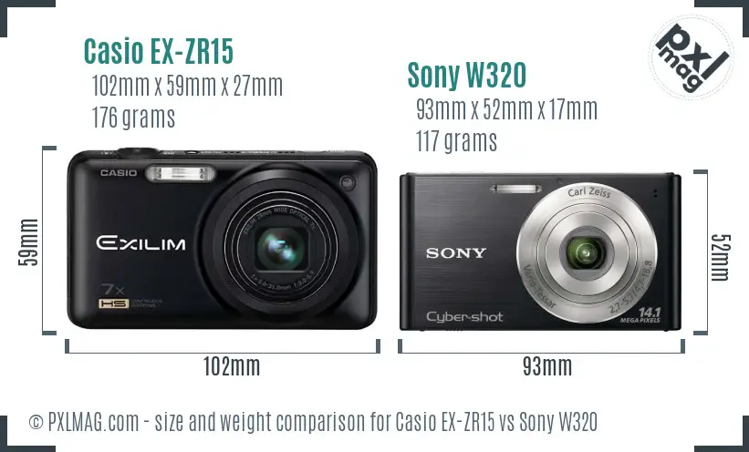 Casio EX-ZR15 vs Sony W320 size comparison