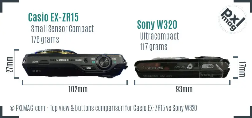 Casio EX-ZR15 vs Sony W320 top view buttons comparison