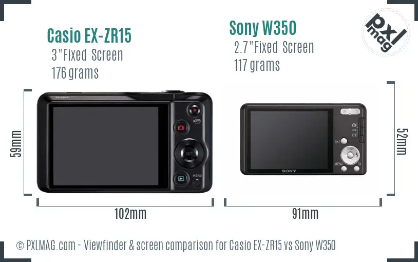 Casio EX-ZR15 vs Sony W350 Screen and Viewfinder comparison