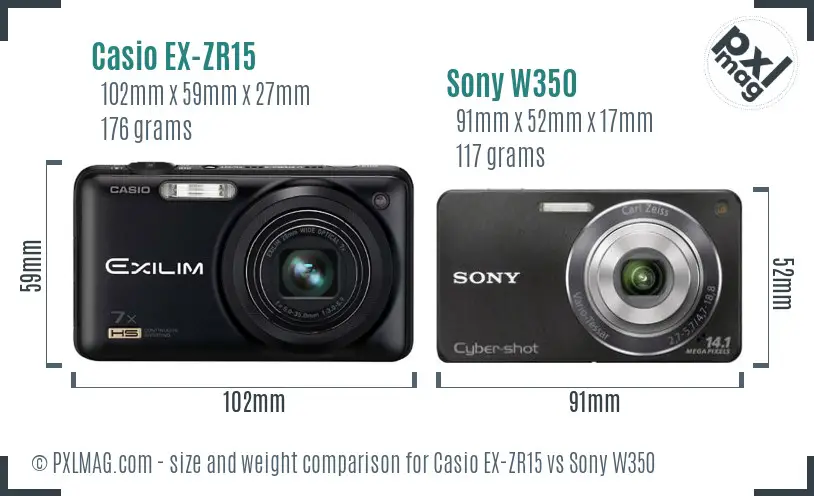 Casio EX-ZR15 vs Sony W350 size comparison