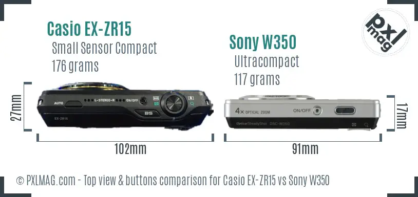 Casio EX-ZR15 vs Sony W350 top view buttons comparison