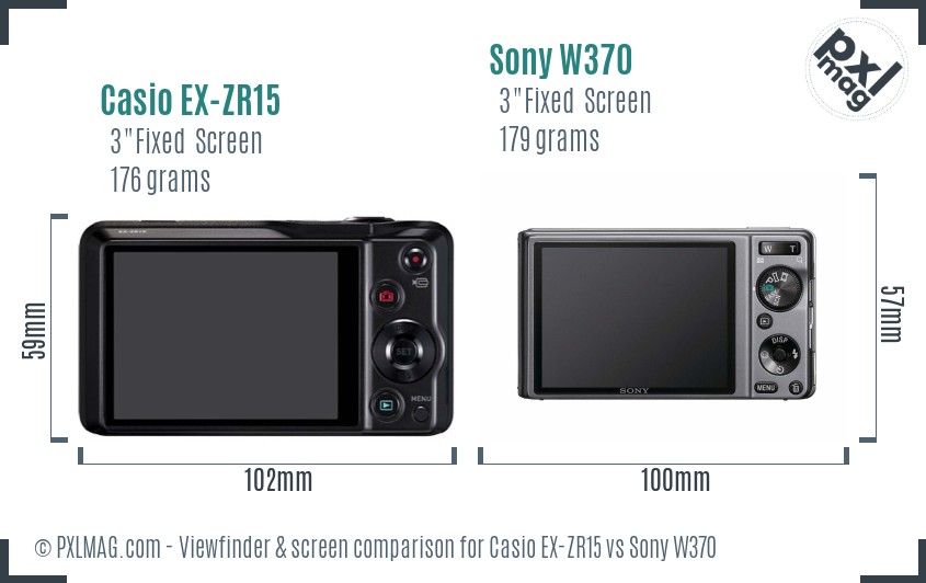 Casio EX-ZR15 vs Sony W370 Screen and Viewfinder comparison