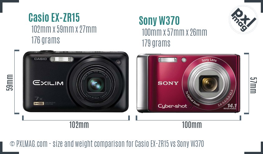 Casio EX-ZR15 vs Sony W370 size comparison