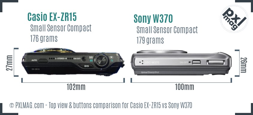 Casio EX-ZR15 vs Sony W370 top view buttons comparison