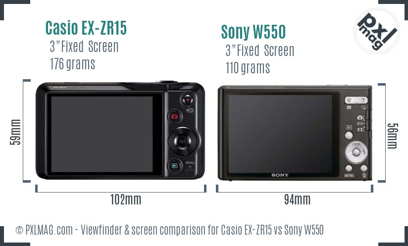 Casio EX-ZR15 vs Sony W550 Screen and Viewfinder comparison