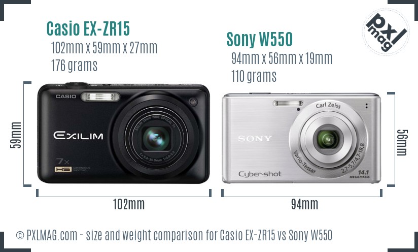 Casio EX-ZR15 vs Sony W550 size comparison