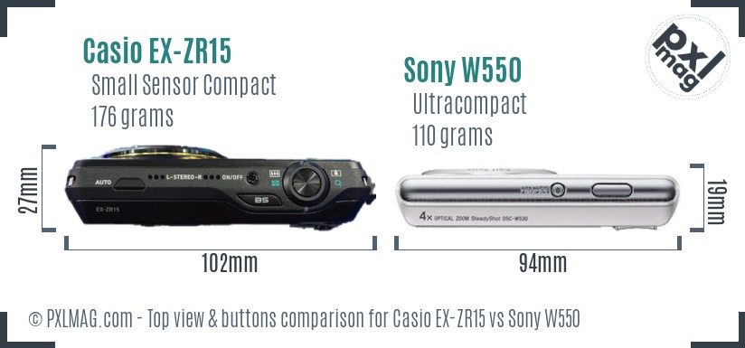 Casio EX-ZR15 vs Sony W550 top view buttons comparison