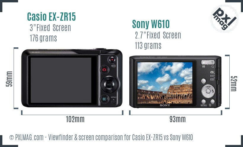 Casio EX-ZR15 vs Sony W610 Screen and Viewfinder comparison