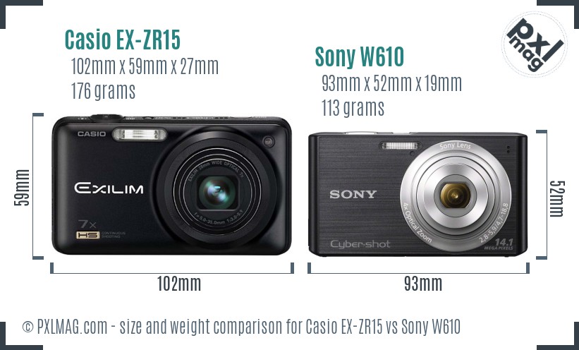 Casio EX-ZR15 vs Sony W610 size comparison Casio EX-ZR15 vs Sony W610 size comparison