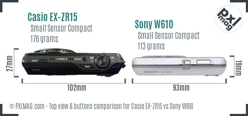 Casio EX-ZR15 vs Sony W610 top view buttons comparison