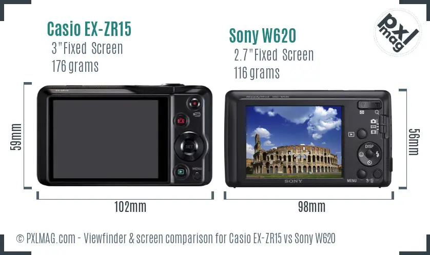 Casio EX-ZR15 vs Sony W620 Screen and Viewfinder comparison
