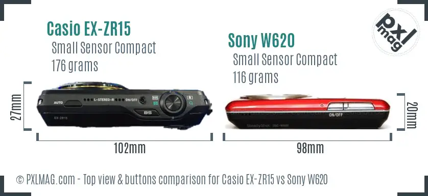Casio EX-ZR15 vs Sony W620 top view buttons comparison