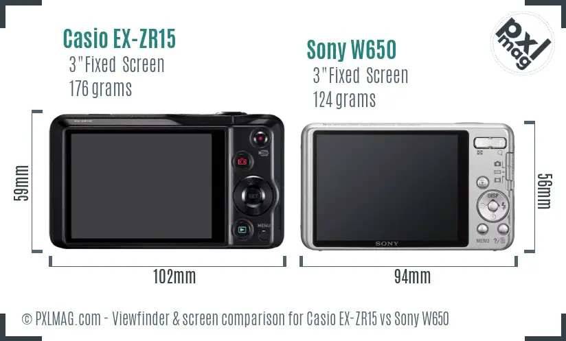 Casio EX-ZR15 vs Sony W650 Screen and Viewfinder comparison