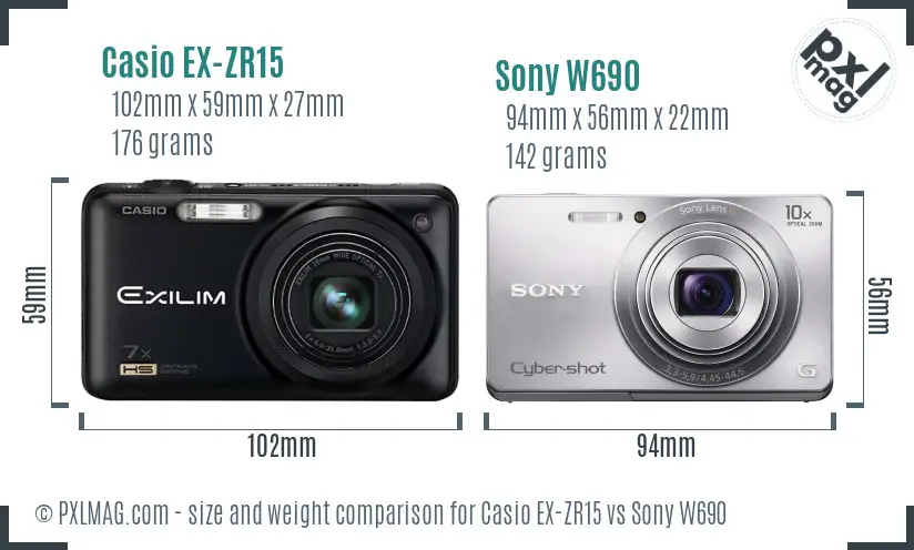 Casio EX-ZR15 vs Sony W690 size comparison Casio EX-ZR15 vs Sony W690 size comparison