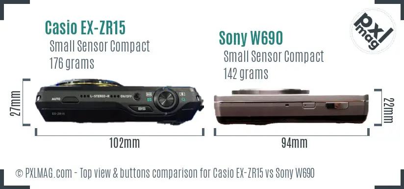 Casio EX-ZR15 vs Sony W690 top view buttons comparison Casio EX-ZR15 vs Sony W690 top view buttons comparison